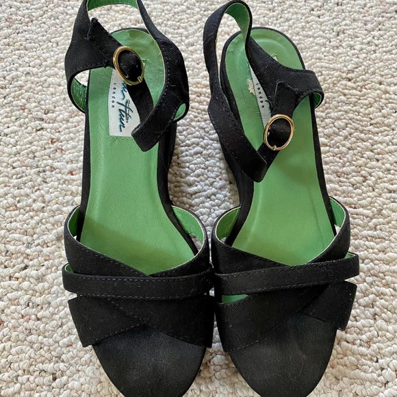 Lulu Hun black platform wedges w/green & pink cactus embroidery, womens size 6.5 - Picture 3 of 7